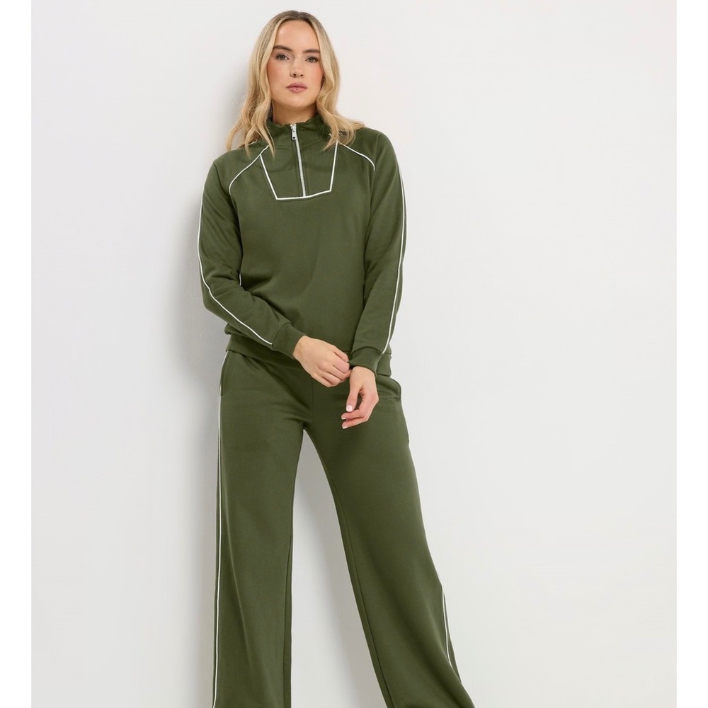 Long Tall Sally Olive Green Quarter Zip Piping Sweatshirt Tall Size 16 357137